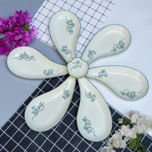 Bộ bát đĩa men kem sen xanh lơ